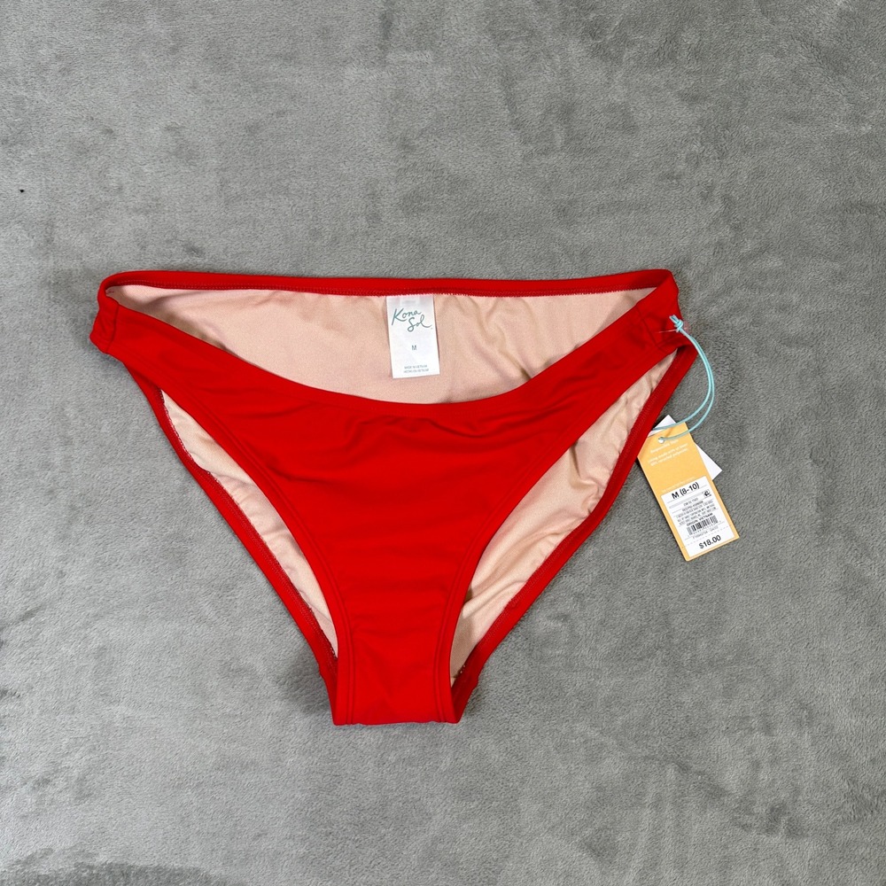 NWT Kona Sol Womens Red Low Rise Medium Coverage Bikini Bottom Size M NWT